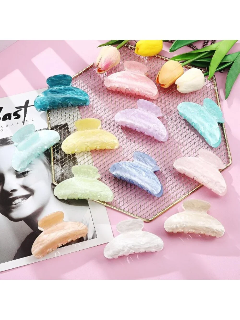12 Large Candy Color Hair Claw Clips - Cute, Trendy Hair Accessories Set